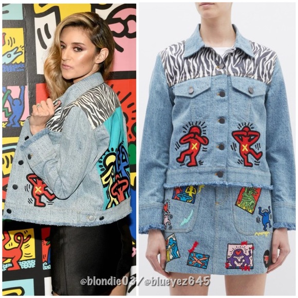 Alice + Olivia x Keith Haring “Rumor” dancing man denim jean jacket S NWT - Picture 2 of 6